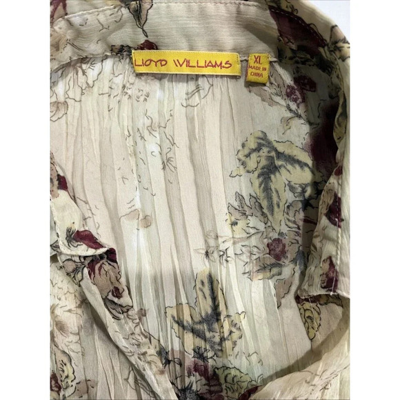 Lloyd Williams Button Down Blouse XL Sheer Vintage Floral Ruffle Accordion Pleat - Picture 3 of 6